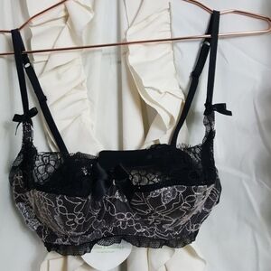 NWT Mimi Holliday Silk Embroidered Black Lace Bra 32D